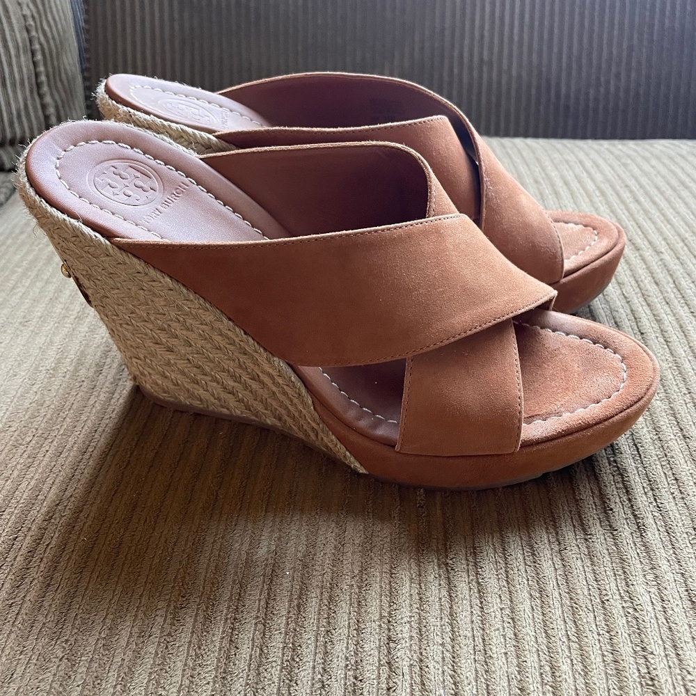 Tory Burch Suede camel wedges Size 9 worn once